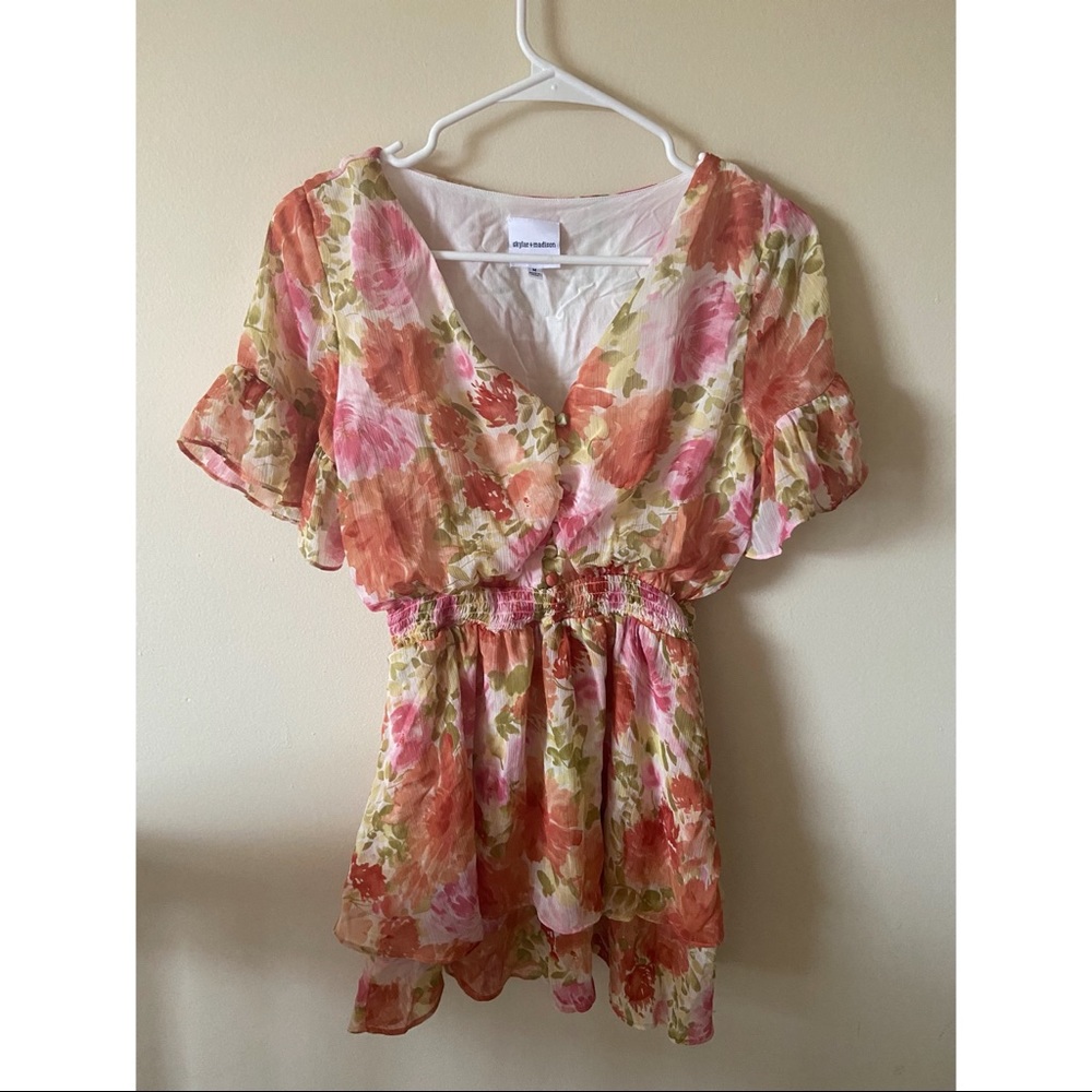 Skylar + Madison tiered smocked floral mini dress